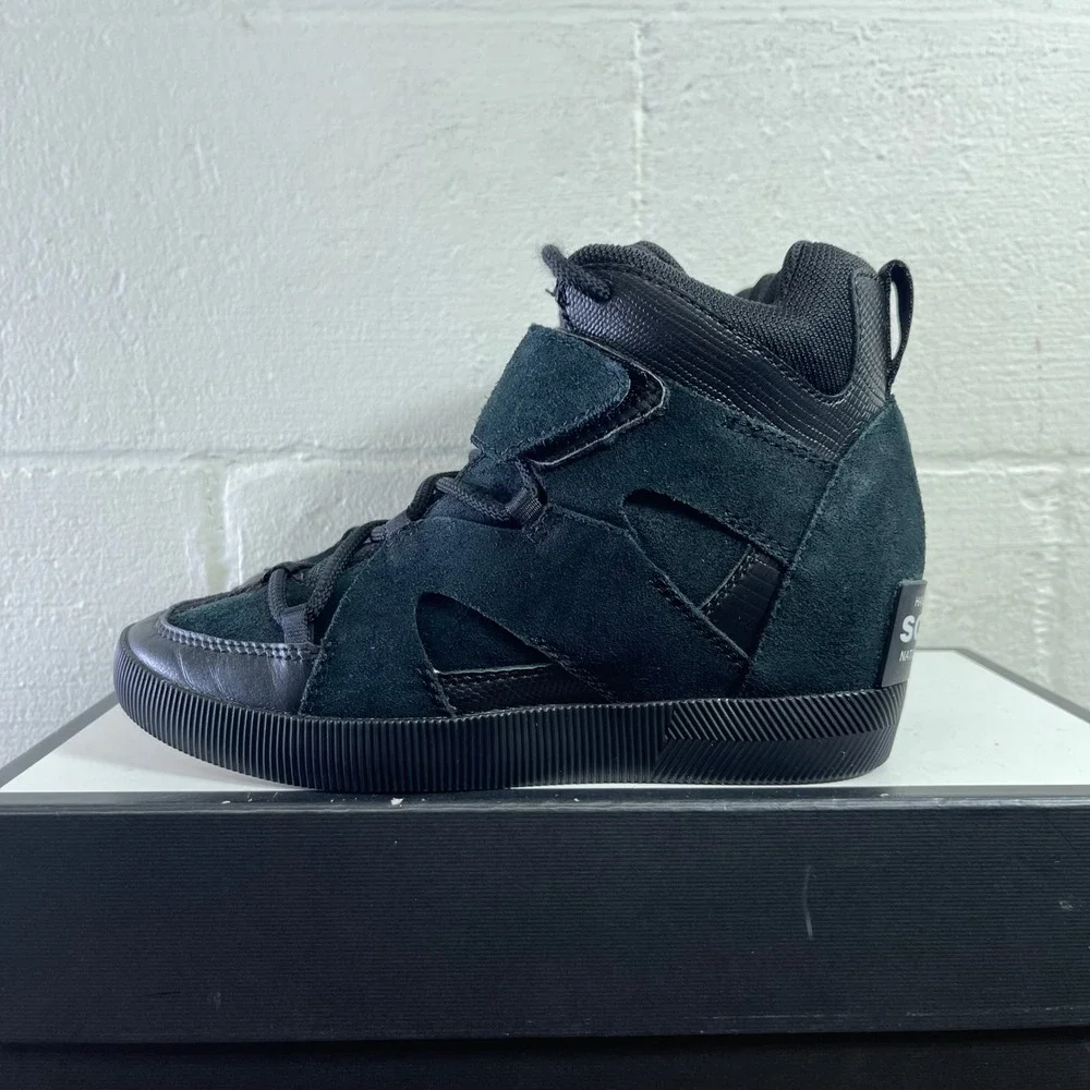 Sorel Out N About Black Sport Wedge Boots Shoes NL4928-010‎ Lace up Women's 7.5
